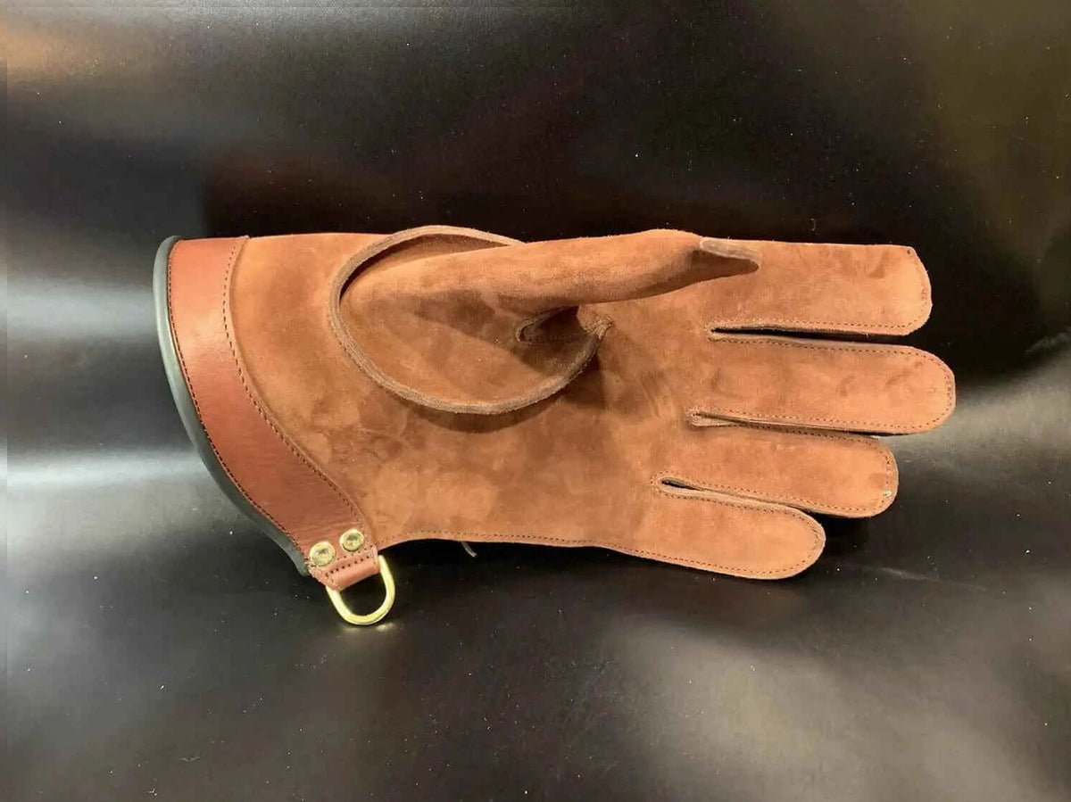 Machine sewn falconry gloves designed for protection and comfort while handling birds.